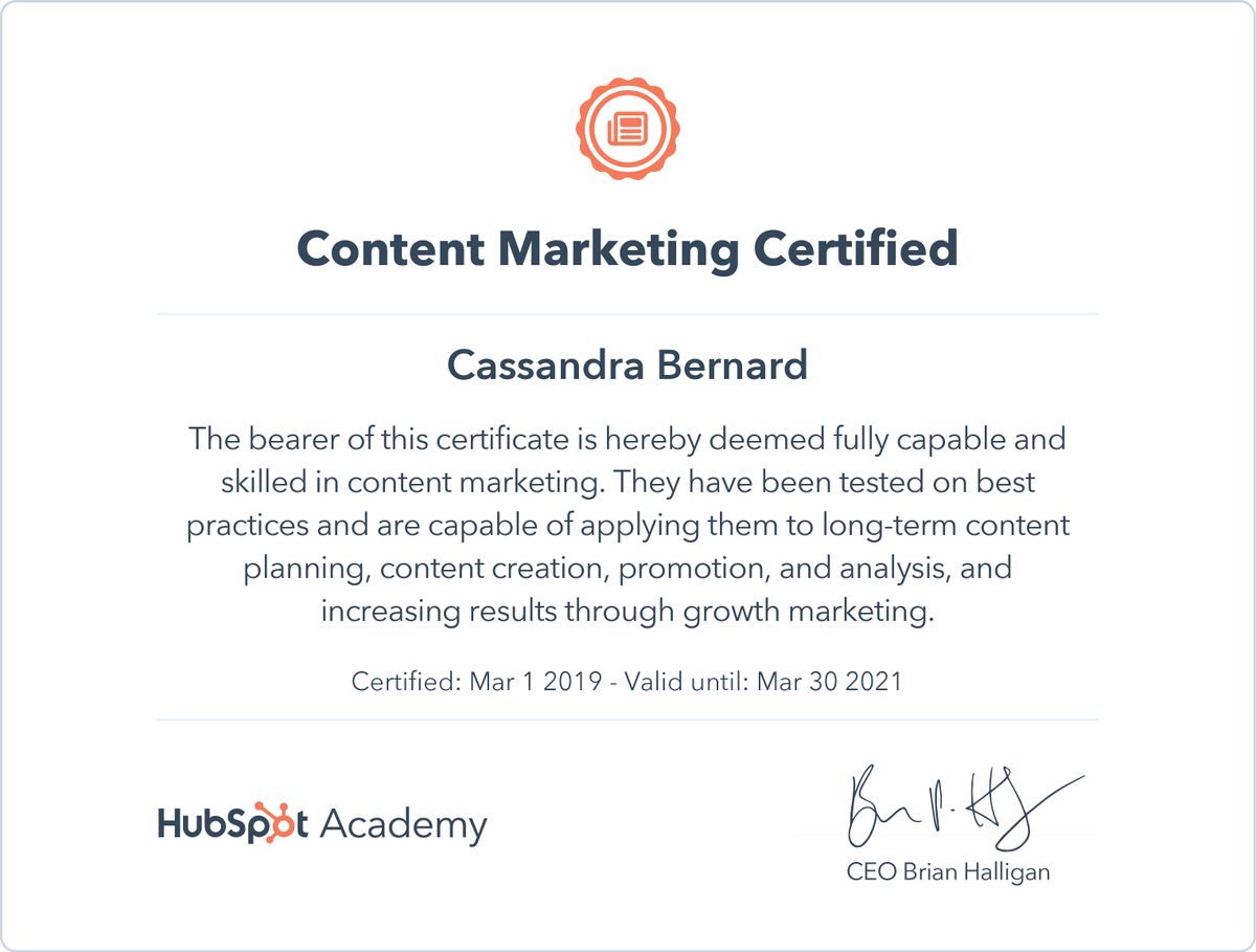 Content Marketing Certified! <a href="/HubSpot/">HubSpot</a>