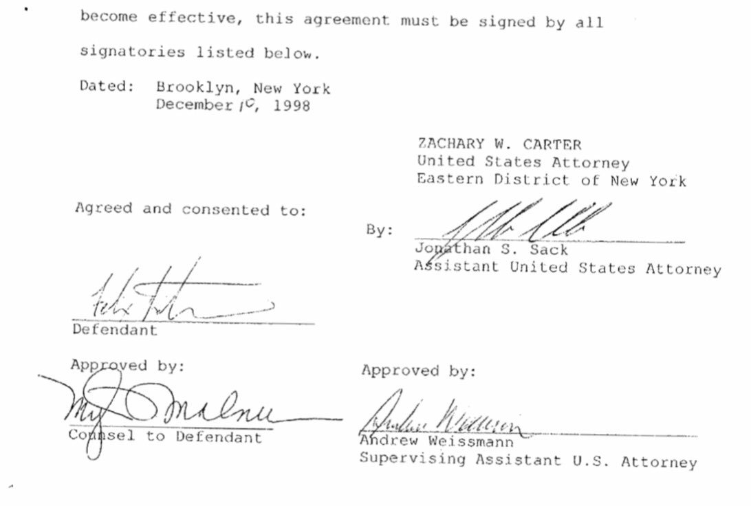 Here’s SATER’s 20+ year indictment, waived by Weissmann (Lynch later signed off as well when she was US Attorney for EDNY)H/T Martin Longman (a lefty)
