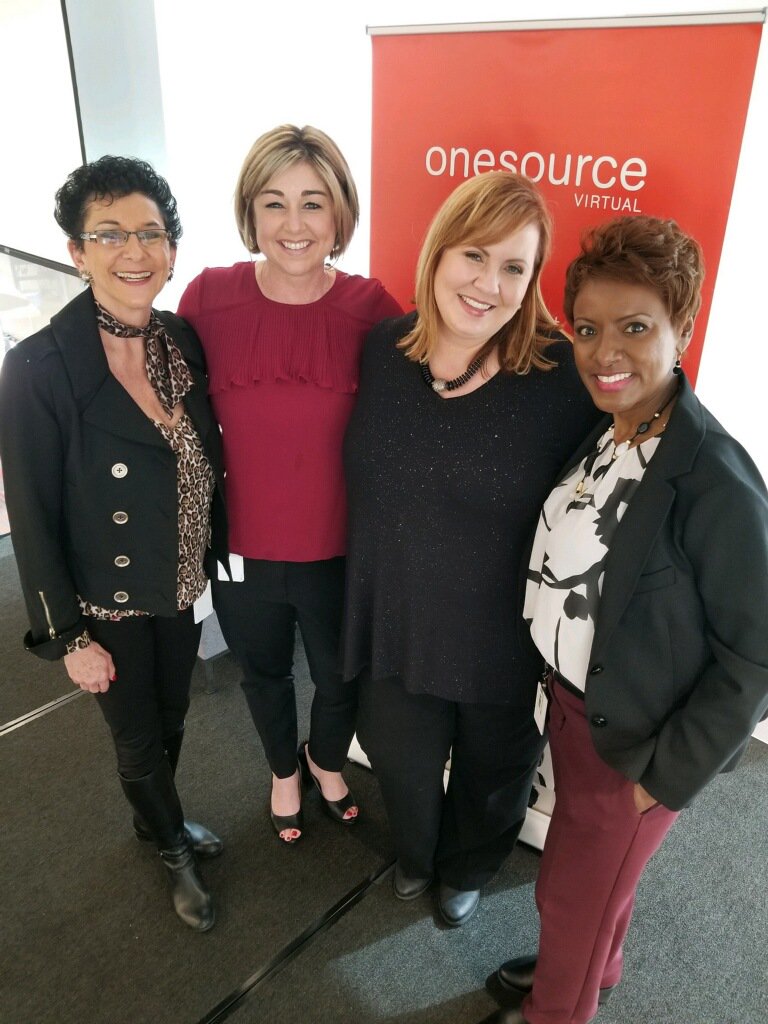 OneSourceV's tweet image. #ICYMI - OSV&apos;s Kelli Brahler, Anjolyn Parrot and Seandra Miller with Karen Skelton from Equifax at this month&apos;s #leadership meeting. #OSVCulture