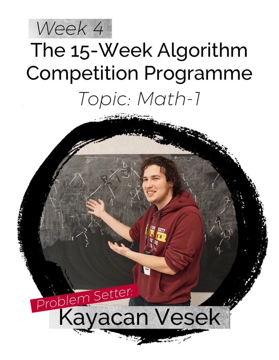 inzvaspace's tweet photo. Hello enthusiast! 👋🏻👋🏻

📣Our 15-week Algorithm Programme's online contest on Math-1 starts tomorrow! ⏰ Special thanks to our problem setter, Kayacak Vesek. 

Come test your skills! 👍🏻

#Algorithm #Community #Contest #TurkishTalent #Turkishhacker https://t.co/XJR23RPqJA