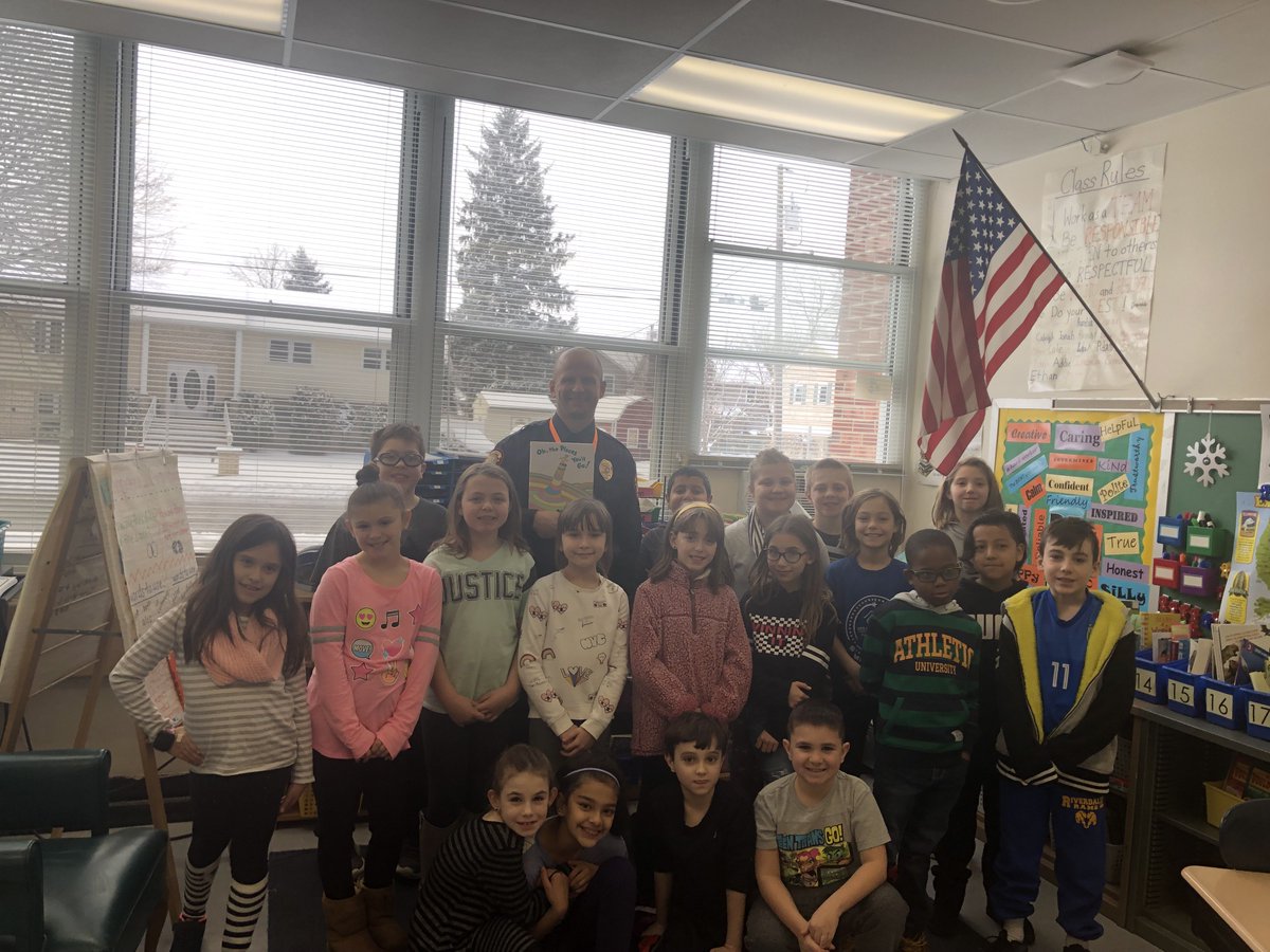 MrsSylvester3's tweet photo. Officer Geisel (Mrs. Sylvester's brother) came in today to read his favorite book, "Oh the Places You'll Go!" to the class for Read Across America Day! @_RamsRock https://t.co/DIL7351OxA