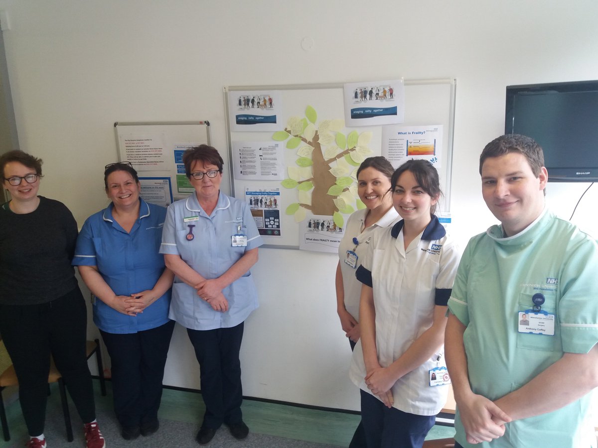 AnnaBananaMann's tweet photo. The fantastic Day Hospital team @WithingtonHosp with their #frailty #managingfrailtytogether board. A lovely end to a busy week @MFTnhs @mft_transform @WythenshaweHosp https://t.co/B70Yy73wHc