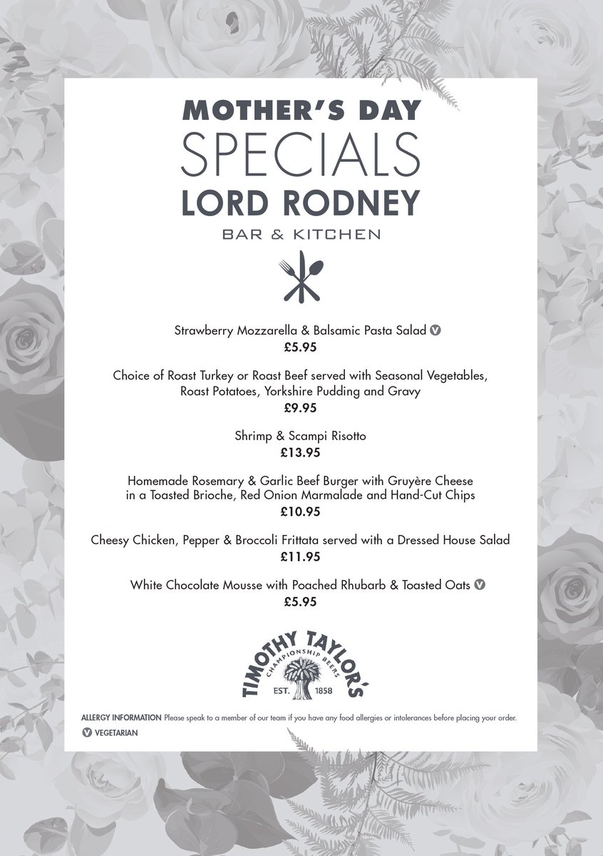 TheLordRodney's tweet photo. Happy March first everyone! Where did February go!?

That means it's only 30 days until #MothersDay, and as a treat for all the amazing mums out there we've created a specials menu for the day! Plus a FREE GLASS OF FIZZ 🍾 for every mum booked!

Book now https://t.co/VbjaM1oadN https://t.co/kl6ZjhlGNA