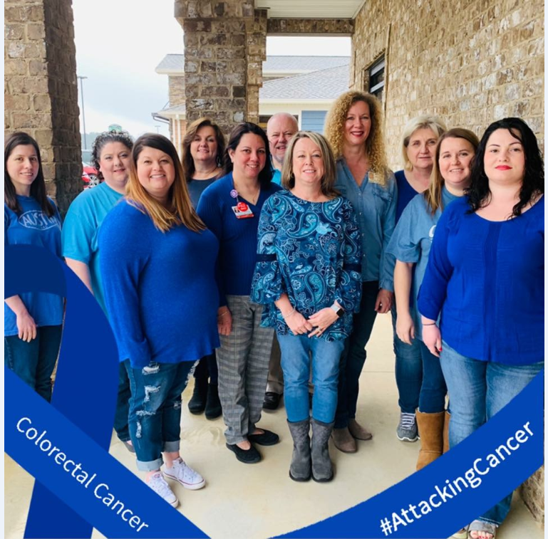 Alacare's tweet photo. The Alacare Scottsboro Branch is wearing their Blue today for colorectal awareness!
#GOBLUE #AttackingCancer https://t.co/s5uPGA01UK