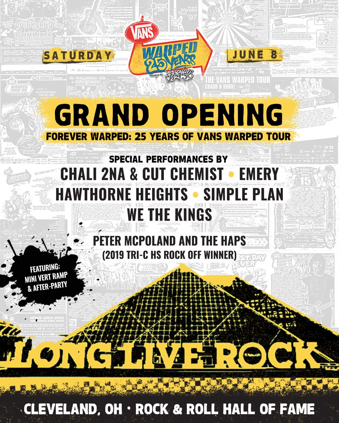 Vans Warped Tour on Twitter: "FOREVER WARPED: we hope you will join us  one-last time to celebrate 25 years of the Vans Warped Tour! 🤘 Cleveland,  OH • Rock &amp; Roll Hall
