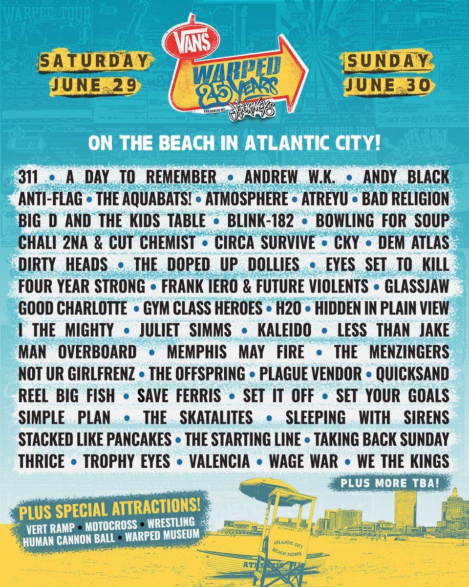 We are playing <a href="/vanswarpedtour/">Vans Warped Tour</a>'s 25th Anniversary celebration event in Atlantic City! Tickets on sale now at vanswarpedtour.com