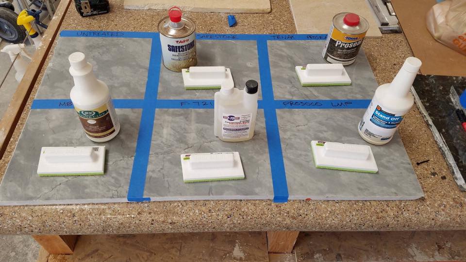 ApexMarble1's tweet photo. Testing multiple sealers. 
These are all sealers used by professionals around the world. Pro seal came out on top by these results. 
This is a product we use to seal on all of our natural stone.

#SpringClean #Chores https://t.co/9BGQOpvkUq