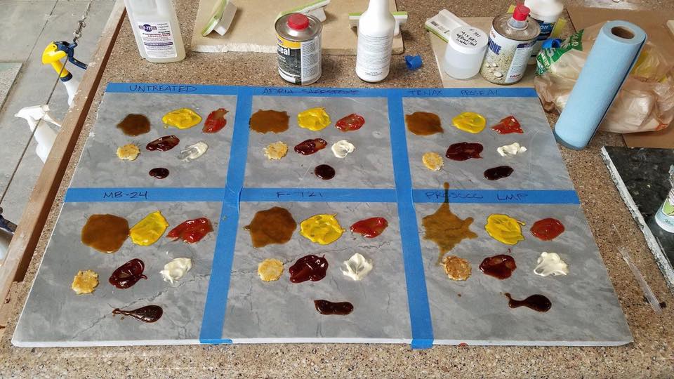 ApexMarble1's tweet photo. Testing multiple sealers. 
These are all sealers used by professionals around the world. Pro seal came out on top by these results. 
This is a product we use to seal on all of our natural stone.

#SpringClean #Chores https://t.co/9BGQOpvkUq
