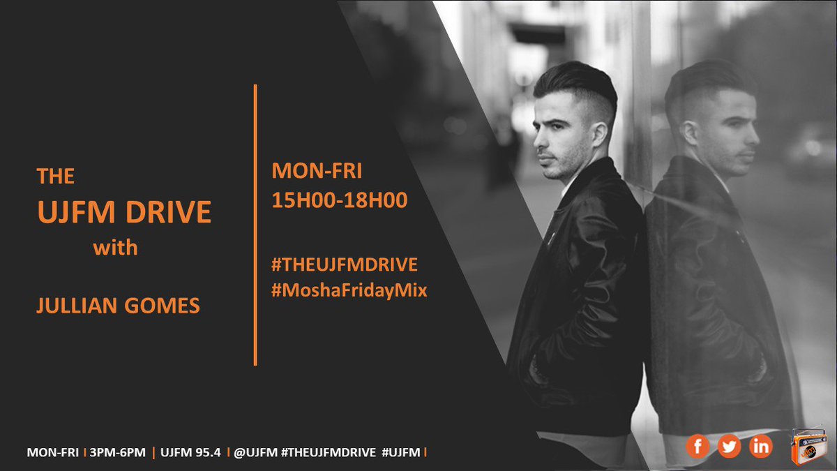 ujfm's tweet photo. ON AIR: MOSHA FRIDAY MIX
We are so ready for the weekend!!! S/O goes to @JULLiAN_GOMES for an AWESOME #MoshaFridayMix on #UJFMDrive!!! https://t.co/G2ZiWrC95M