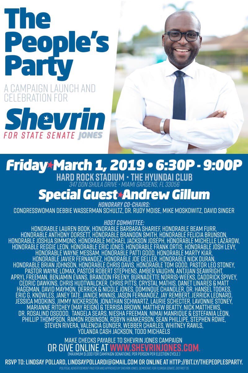 CarlosGSmith's tweet photo. So proud to be supporting my colleague @ShevrinJones for State Senate in 2020! A champion for public education and equality, Shev would be the 1st openly LGBTQ member of the FL Senate! 🏳️🌈 Kickoff tonight! Visit https://t.co/coRAivE8b7 and contribute $$! #Shev4Senate #2020 https://t.co/CwTuFqVpeo