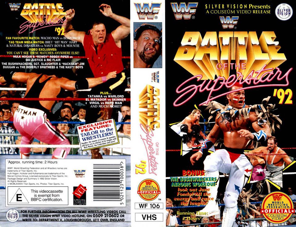 NativeTatanka's tweet photo. #FlashbackFriday #FBF #WWF #WWE 1992 Battle of the Superstars by Coliseum Home Video! @NativeTatanka @ShawnMichaels @BretHart @BushwhackerLuke #BushwackerButch #TheMountie plus others! @WWE @WWEUniverse @LumbeeTribeofNC #WWEUniverse #NativeAmerican #Tatanka #Indigenous https://t.co/XGtW9qnCjF