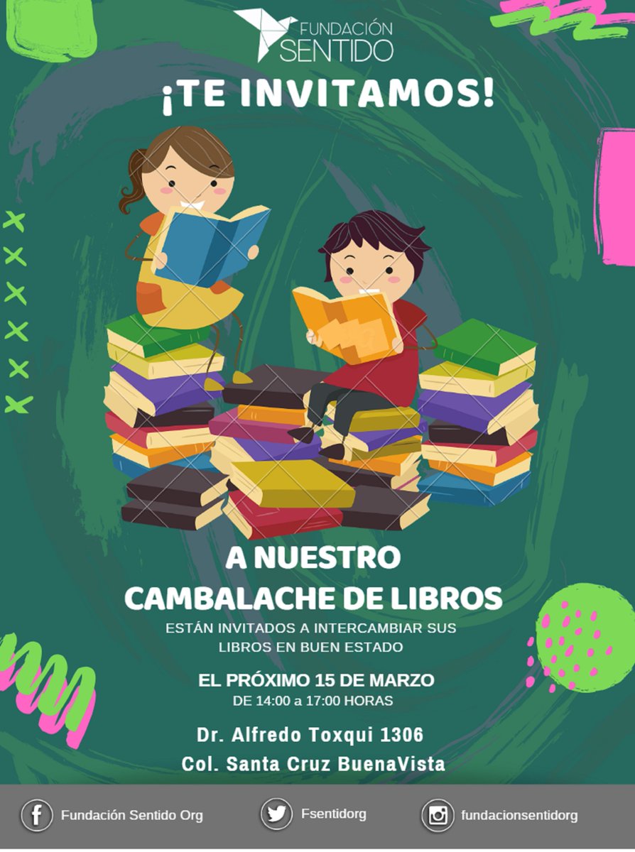 FSentidorg's tweet image. Te invitamos a intercambiar tus libros en buen estado el próximo 15 de Marzo 📚