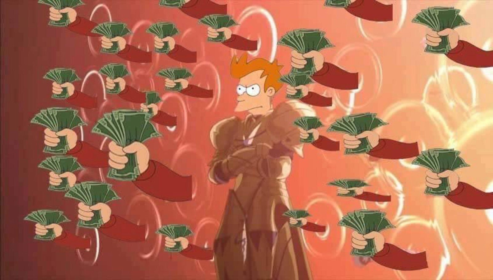 Фрай из Футурамы с деньгами