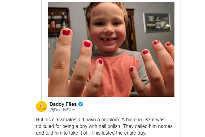 fawcettsociety's tweet photo. It’s 2019. But little boys are still being bullied for wearing nail polish, &amp; girls told superhero shoes aren't for them. We're launching a campaign to tackle stereotypes &amp; we want to hear from you. What gender stereotypes did you face growing up? Tell us: https://t.co/hFfMxsbldb https://t.co/DGgbf3vmZF