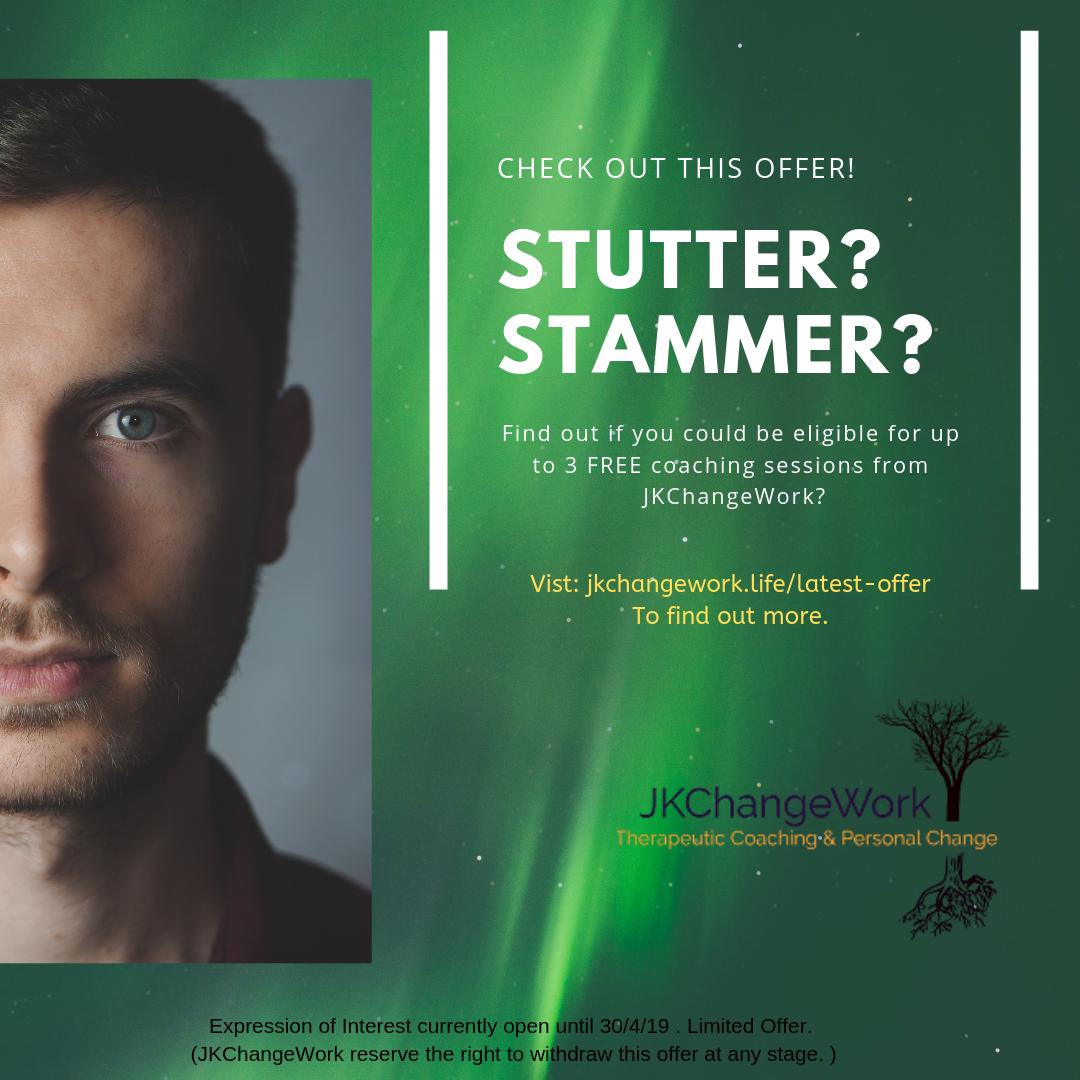 JKChangeWork's tweet photo. Today sees a new #Offer Do you/someone you know experience a #stutter #stammer You could  be eligible to receive 3 #FREE coaching sessions @jkchangework in #leeds  visit https://t.co/HfQuxZYJow to review T&amp;C's  #eligibility &amp; #expressyourinterest #pleaseshare offer ends 3-/4/19 https://t.co/yGy9DHMbI8