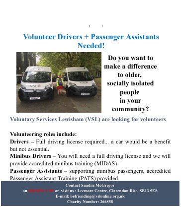 volunteers required,passenger assistants,minibus drivers and drivers.
