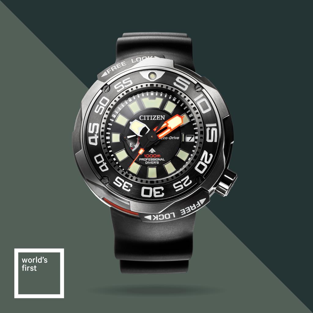 CitizenWatchUS's tweet photo. #CitizenWorldsFirst: In 2017, the Citizen Eco-Drive Professional Diver 1,000 meter became the world’s first light-powered, analog-quartz, 1,000-meter-saturation diving watch. #Promaster30 #MyCitizen #CitizenPromaster #GoDeeper #scubadiving https://t.co/bL54swJx7s