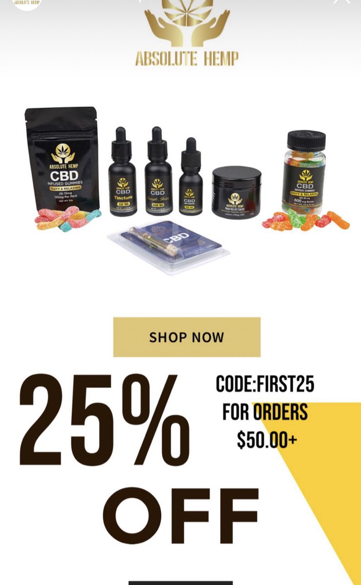 AbsoluteHemp's tweet image. 25% off on orders $50.00+ check us out!!! 
Absolutehempusa.com 
#cbd #cbdoil