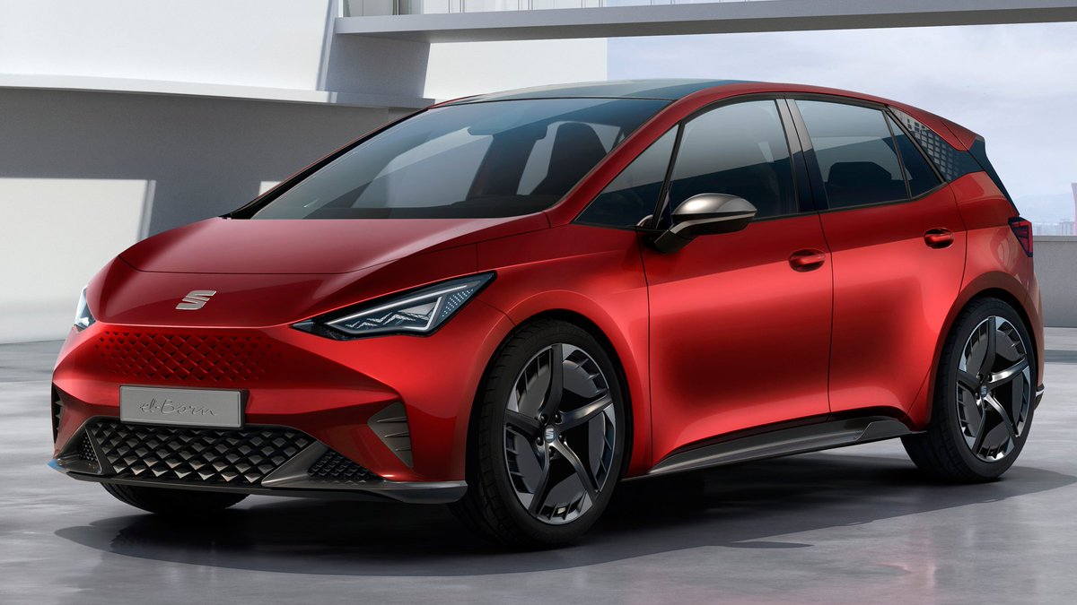 Autoline's tweet photo. While this new EV from @VWGroup Spanish brand @SEATofficial looks similar to a @Tesla #Model3, we think its design inspiration came from another vehicle. Find out which one in today’s Autoline Daily. https://t.co/oDRdUTyOjg #seat #el-born #volkswagen #electricvehicle #idelectric https://t.co/1ru7ZJxIog