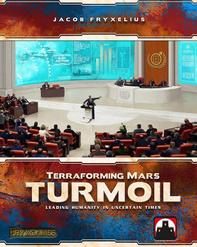 tim_virnig's tweet photo. More Terraforming Mars from @StrongholdGames ? YES, please!  Turmoil will be released at Spiel ‘19, and will include new projects and corporations, but also a new type of card: The Global Events. https://t.co/MGhjC4LzjQ