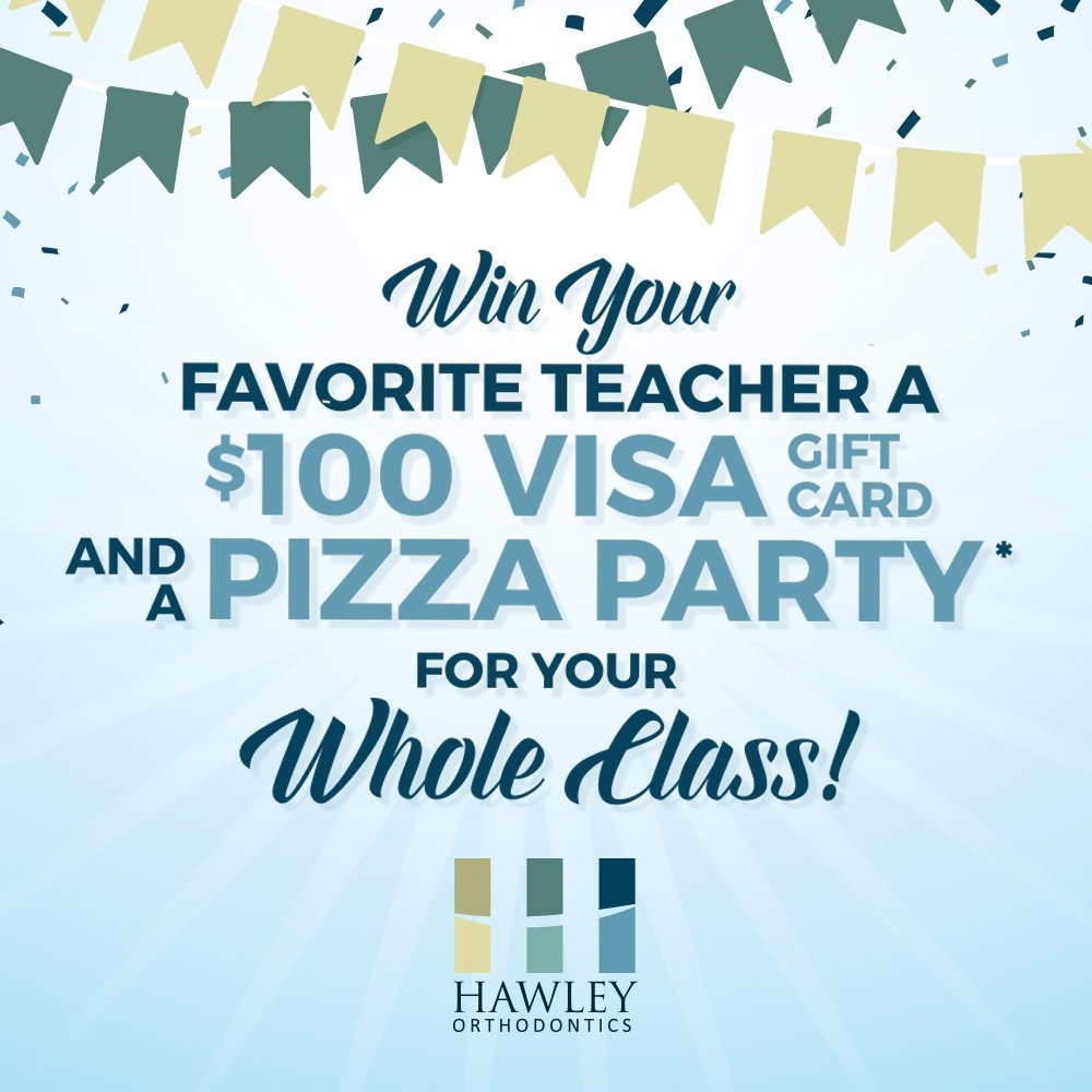 Do you have an A+ teacher!? 👏 🍏 Nominate them for our #HawleyOrthodontics Teacher Awards! To participate, simply write an essay, poem, or thank-you letter explaining how your teacher has influenced your life. Be sure to explain why you admire and appreciate your teacher. (1/2)