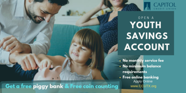 capitolcu's tweet photo. Sign up your little one at #CapitolCU for a
#youthsavings account and they’ll receive a #free #piggybank 🐷 and free coin counting💃
Plus enjoy no monthly service fee, no minimum balance requirements, Free
#onlinebanking. https://t.co/eB8ePeXVii

#ATX #creditunion #atxlife #TX https://t.co/ycJxPyvznO