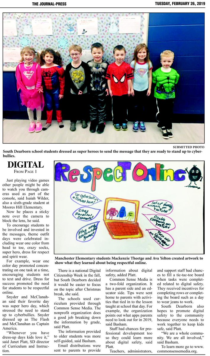 Check out this awesome article about South Dearborn Schools' Digital Citizenship week. It includes a student article. Thank you The Journal-Press and thedcregister.com for allowing us to share. #SuccessDriven #WeAreFiveStar <a href="/CommonSenseEd/">Common Sense Education</a>
