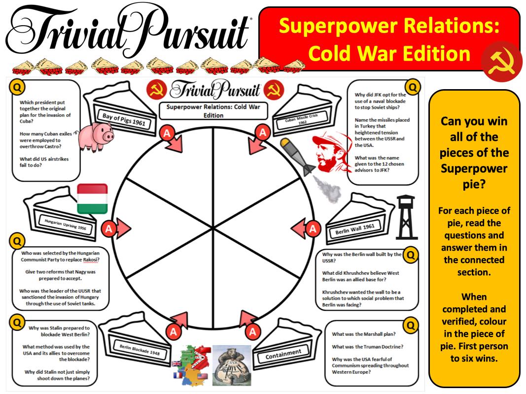 mrfitzhist's tweet photo. Could you win all the pieces of the 'Superpower Pie'? Answer the questions in the 'A' section, when completed get them verified and coloured in. First to finish wins. C&amp;P, Elizabeth I and Weimar/Nazi Germany varieties to follow. Get revising year 10 and 11! 🥧💡 #historyteacher https://t.co/XRGYCbossj