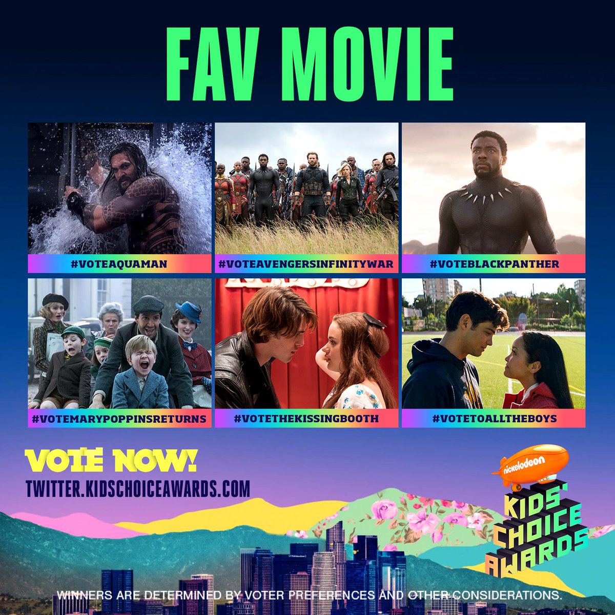 Nickelodeon's tweet photo. 🎬 Use #KCA and any of the below hashtags to vote for your Favorite Movie! 🎬 https://t.co/PJ4tmtfI5F