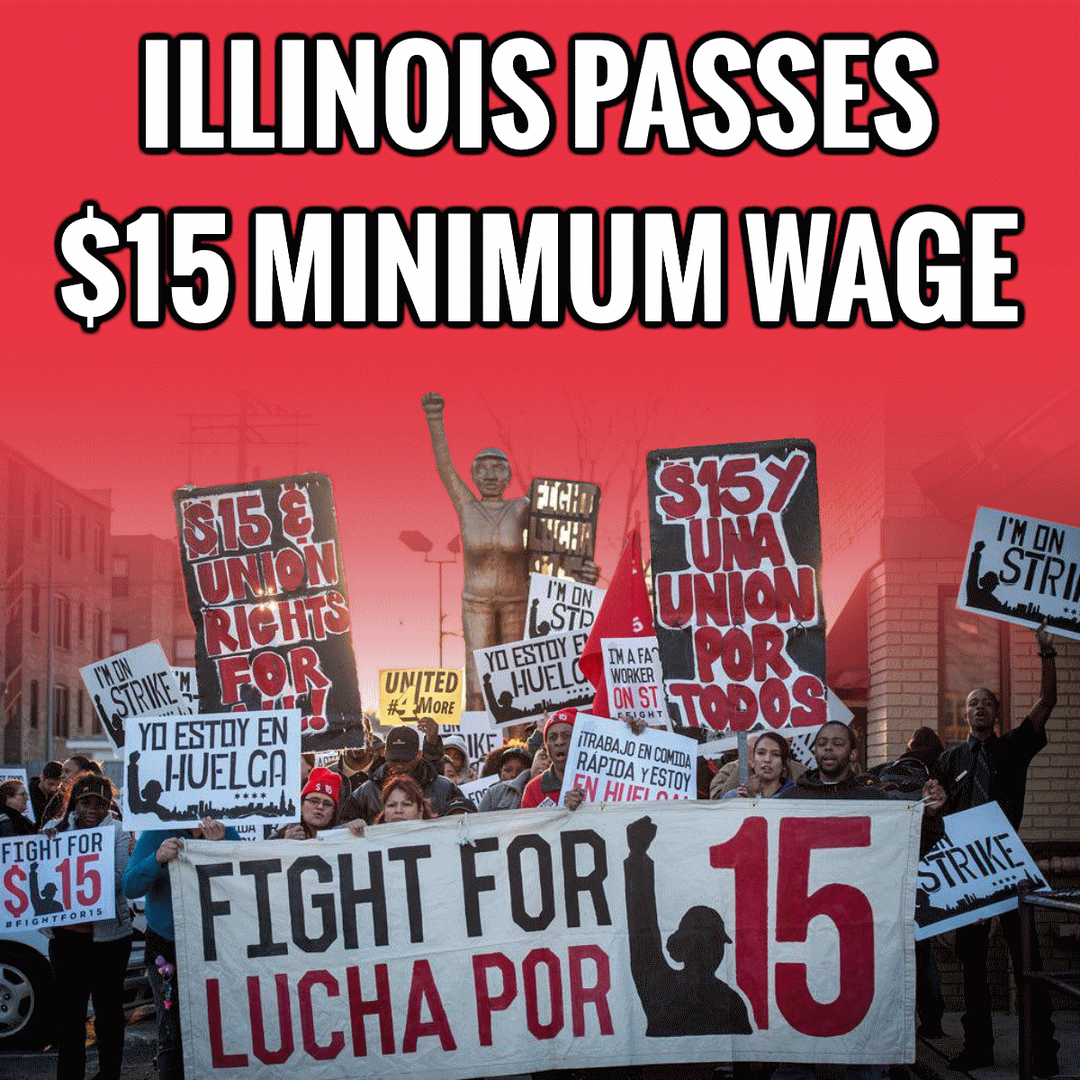 SEIU's tweet photo. Illinois is now the 5th state to pass the $15 minimum wage and the first-ever to do it in the Midwest!
#FightFor15 #15ForIL https://t.co/m1WedGQd0D