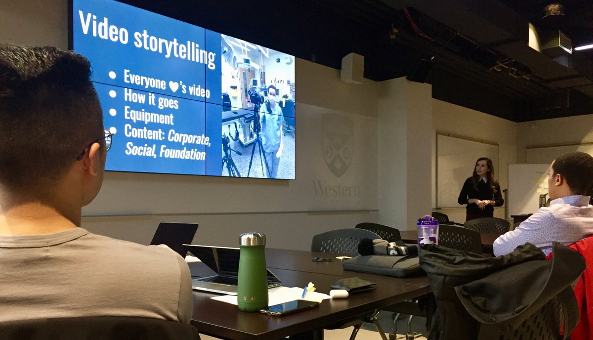 JeremyCopeland1's tweet photo. A big thank you to @colleenotoolie from #MMJCTake4 for coming back to @westernuFIMS to talk about the social media and video storytelling you do @OslerHealth #MMJCTheFirst https://t.co/jendStcUkM