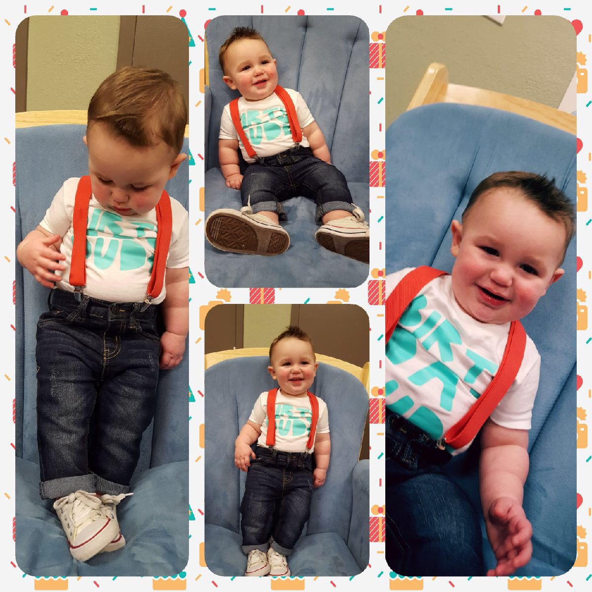 Happy 1st Birthday Mr. B! 🎉🎉 #birthdayphotoshoot #bigbluechair #suspenders
