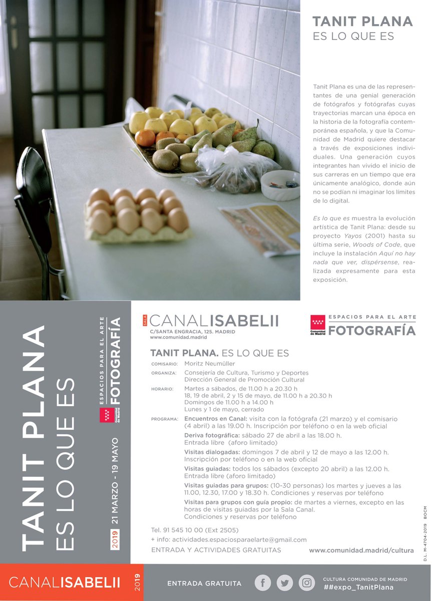 formenterafotog's tweet photo. "La Sala Canal de Isabel II dedica una exposición a @TanitPlana, una de las representantes más interesantes de una generación de fotógrafos cuyas trayectorias marcan una época en la historia de la fotografía contemporánea española". https://t.co/93G7t3fbuM https://t.co/Vh2VfPBaZ8