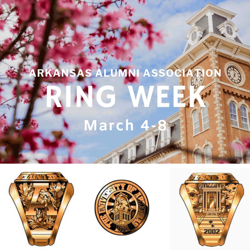 If you like it then you shoulda put a ring on it 💍 It’s almost ring week here at the University of Arkansas! Stop by the Arkansas Alumni Association from 2-7p.m. next week to order your official U of A class ring next week! Use code “Ring5” for 5% off