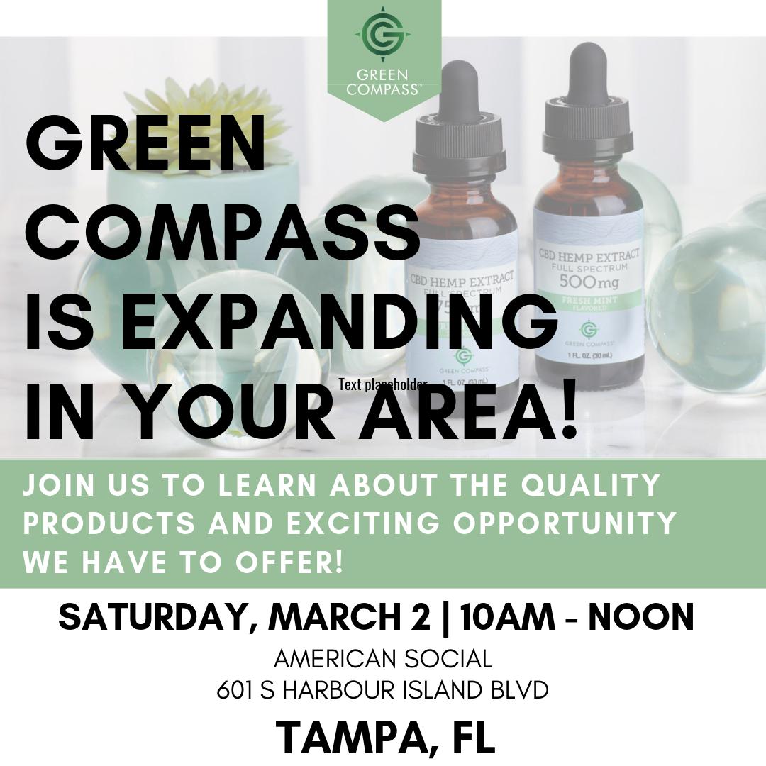 TAMPA | The Green Compass crew will be in your area tomorrow! Head over to @americansocial_tampa to learn more about this awesome company 💚.

#cbd #cbdoil #cbdlife #event #tampa #tampabay #FL