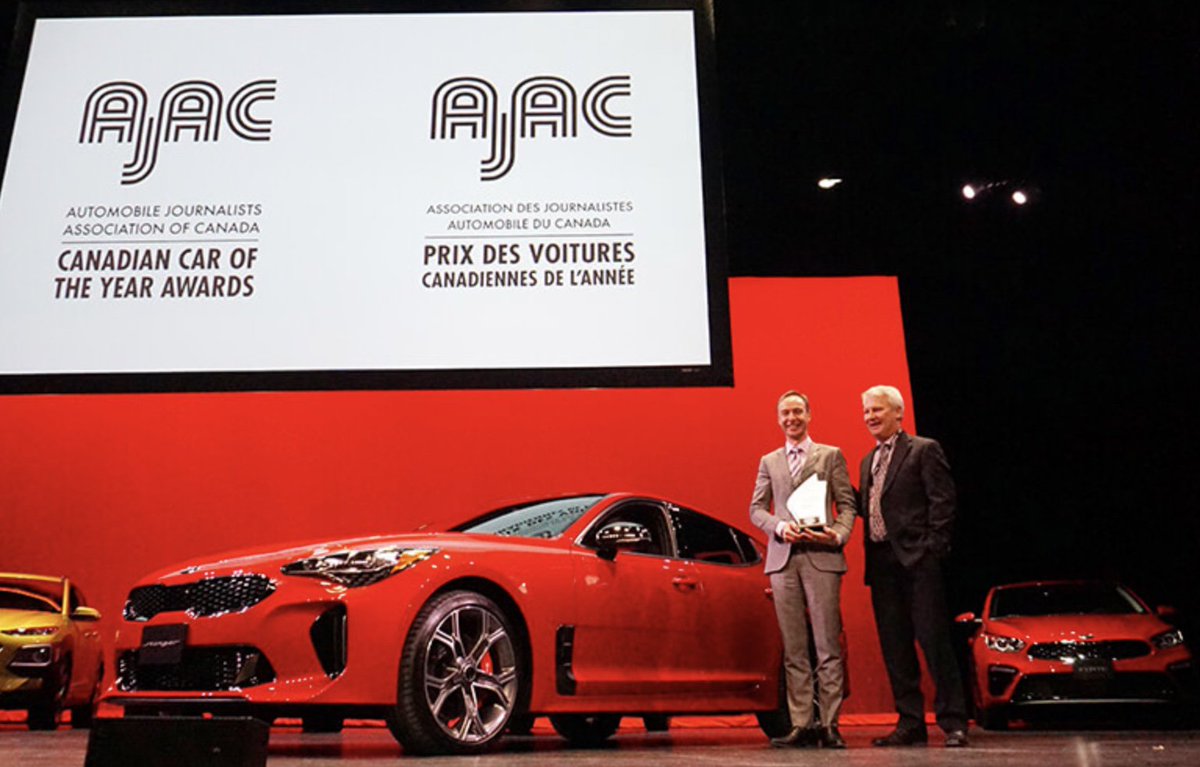 The 2019 Kia Stinger is Canada's 2019 Car of the Year, according to the Automobile Journalists Association of Canada (AJAC) #kia #kiastinger #stinger #caroftheyear #ajac