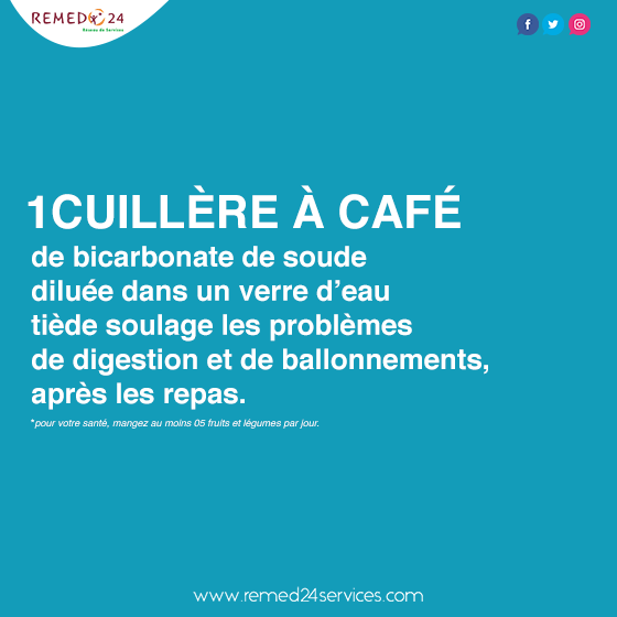 Remed24services's tweet photo. Remed24 Services: #Conseils
Une cuillère à #café de #bicarbonate de soude diluée dans un verre d’eau tiède soulage les problèmes de digestion et de #ballonnement, après les #repas.
#Remed24Services #Santé #Healthcare #BienEtre #kebetu https://t.co/EBoWcbAEec