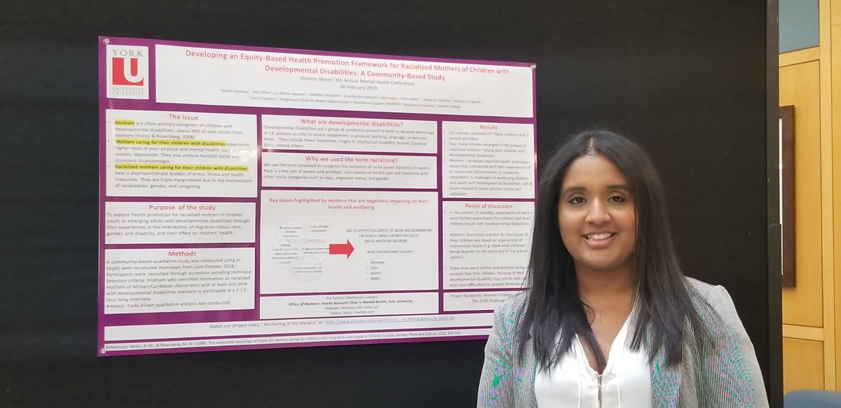 Thank you Amirtha Karunakaran @Ami4279, member of our #YorkUOWHC and student #YorkUHealth Global Health, for presenting <a href="/OntarioShores/">Ontario Shores</a> #MentalHealth Conference this week our research poster on #equity #health #racialized #mothers of children with developmental #disabilities.