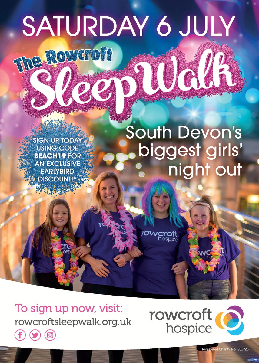 beachhutmag's tweet photo. Ladies! Please use the code BEACH19 to get your early bird discount when you sign up for The Rowcroft Sleepwalk this year! https://t.co/tErDXVxAet