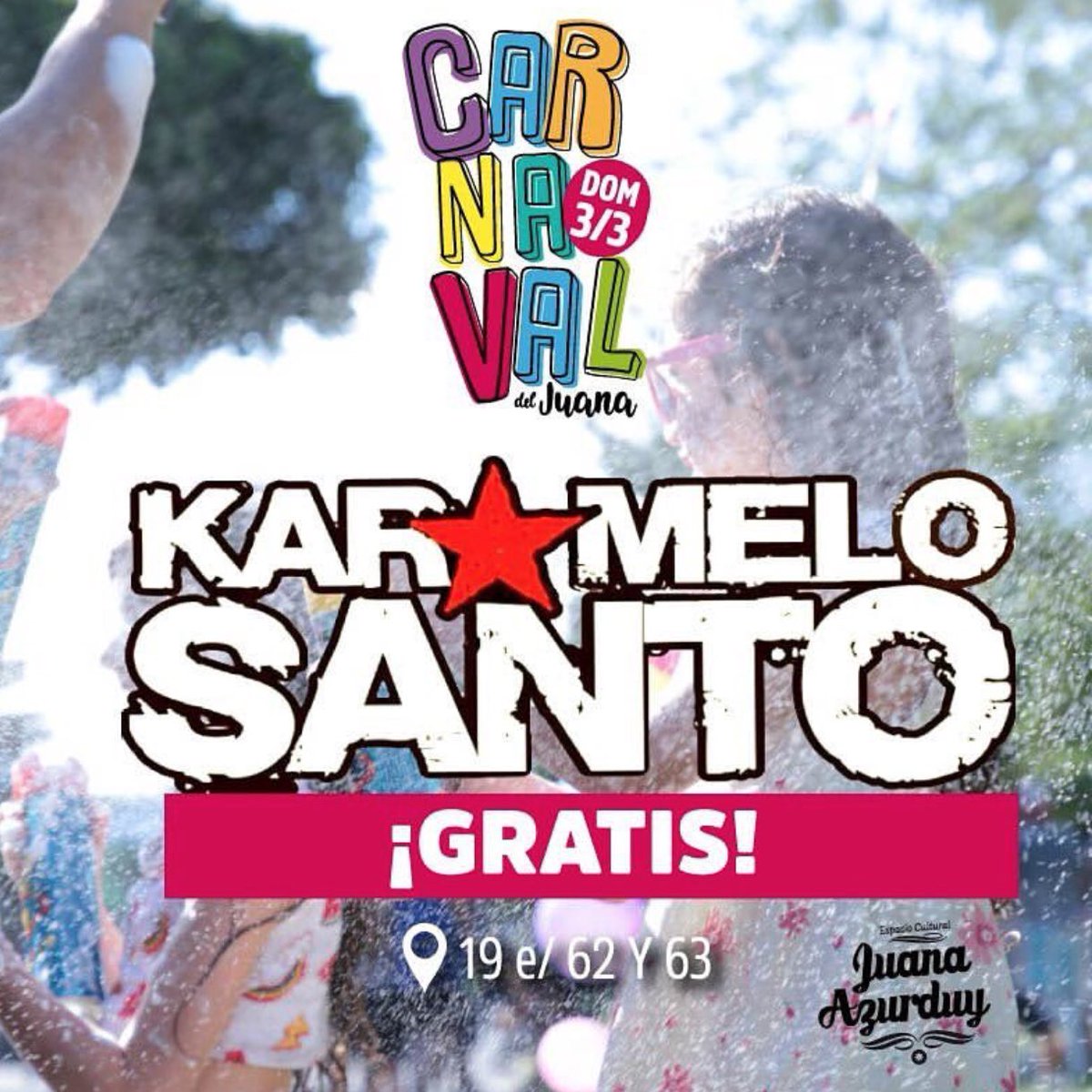 karamelosantoOK's tweet photo. @JuanaAzurduyOK #LaPlata🇦🇷 domingo 03.03 todo el día para toda la #familia #carnabal💥 junto a grandes artistas! #EntradaLibre https://t.co/vNxHIMv22b