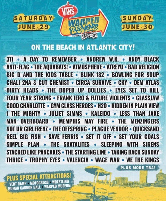 311's tweet image. We're super stoked to play the @VansWarpedTour 25th Anniversary in Atlantic City! 🤘tix &amp;amp; info: vanswarpedtour.com