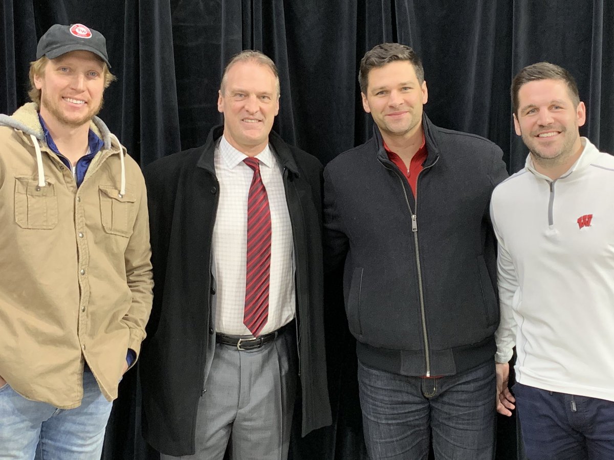 Osiecki24's tweet photo. Nice to run into a few @BadgerMHockey greats!! @D_Wisk @JakeDowell22 #JoshEngel https://t.co/E1Xb41kLhZ
