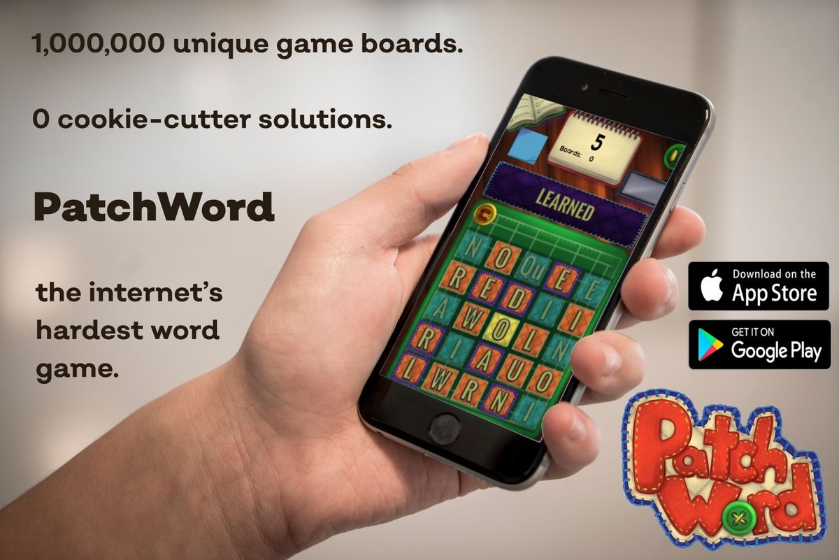 RadSmithGames's tweet photo. PatchWord is the hardest word game on the internet. Download now from the app stores and test your word puzzle solving skills.
Android: https://t.co/mqNI9xyHlB
iOS: https://t.co/MwPEHRRnJA
#PatchWord #word #wordgame #puzzle #indiegamedev #indiegame #madewithunity https://t.co/6OSBZRvH8p