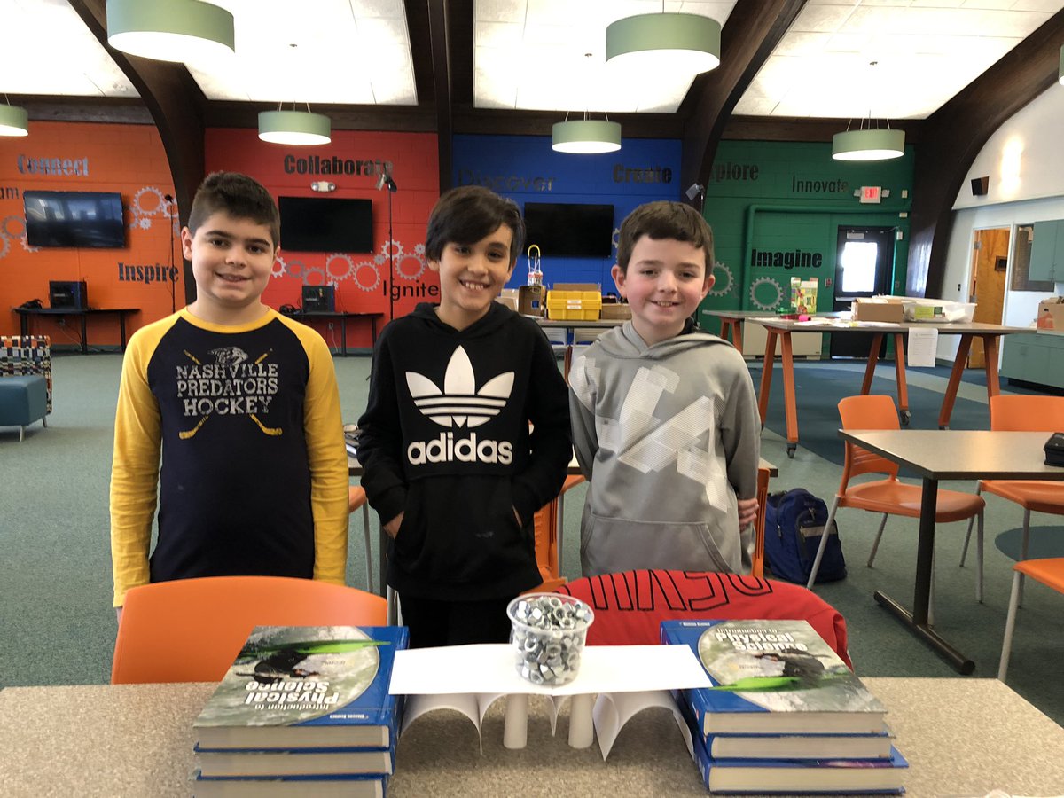 Proud fifth grade engineers showing off their strong bridge design! <a href="/WeAreMPSD/">MPSD</a> @EiE_org