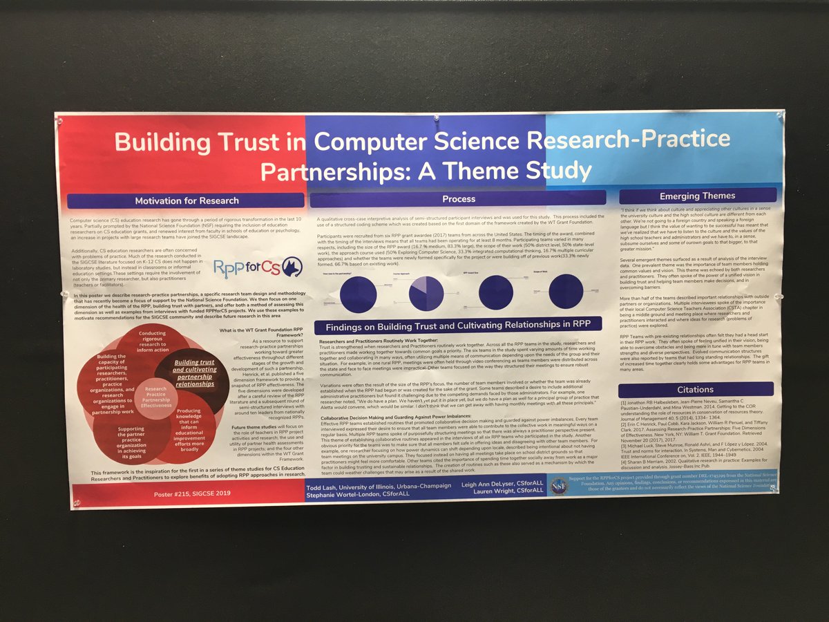 stevenpfloyd's tweet photo. The importance of common values, a unified vision and trust in #computerScience research-practice partnerships. TY @Todd_Lash @StephWortel @CSforALL @SIGCSE_TS #SIGCSE2019 https://t.co/5VVmdWn2RE