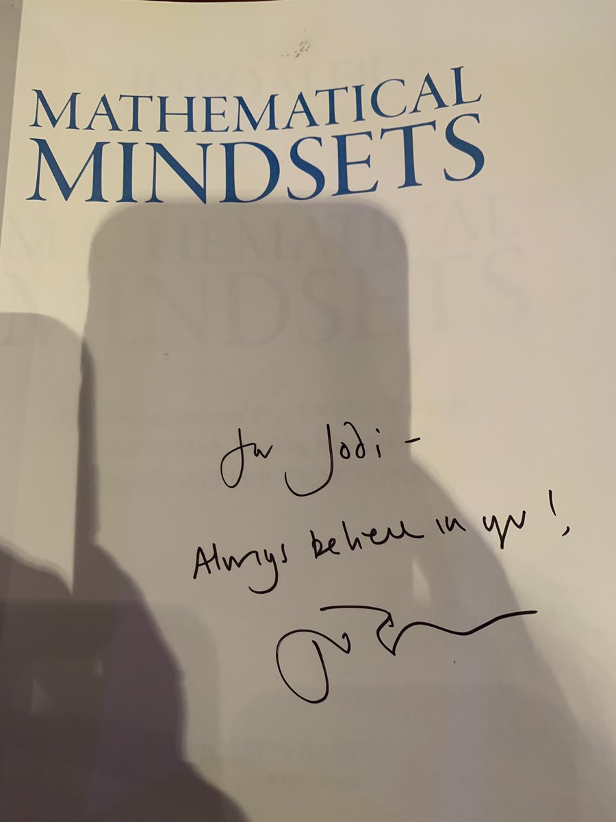 JMasong17's tweet photo. I’m totally happy. Got Jo Boaler to personalize the book #MidSchoolMath2019  @EdmsToros https://t.co/2cu97YGXr4