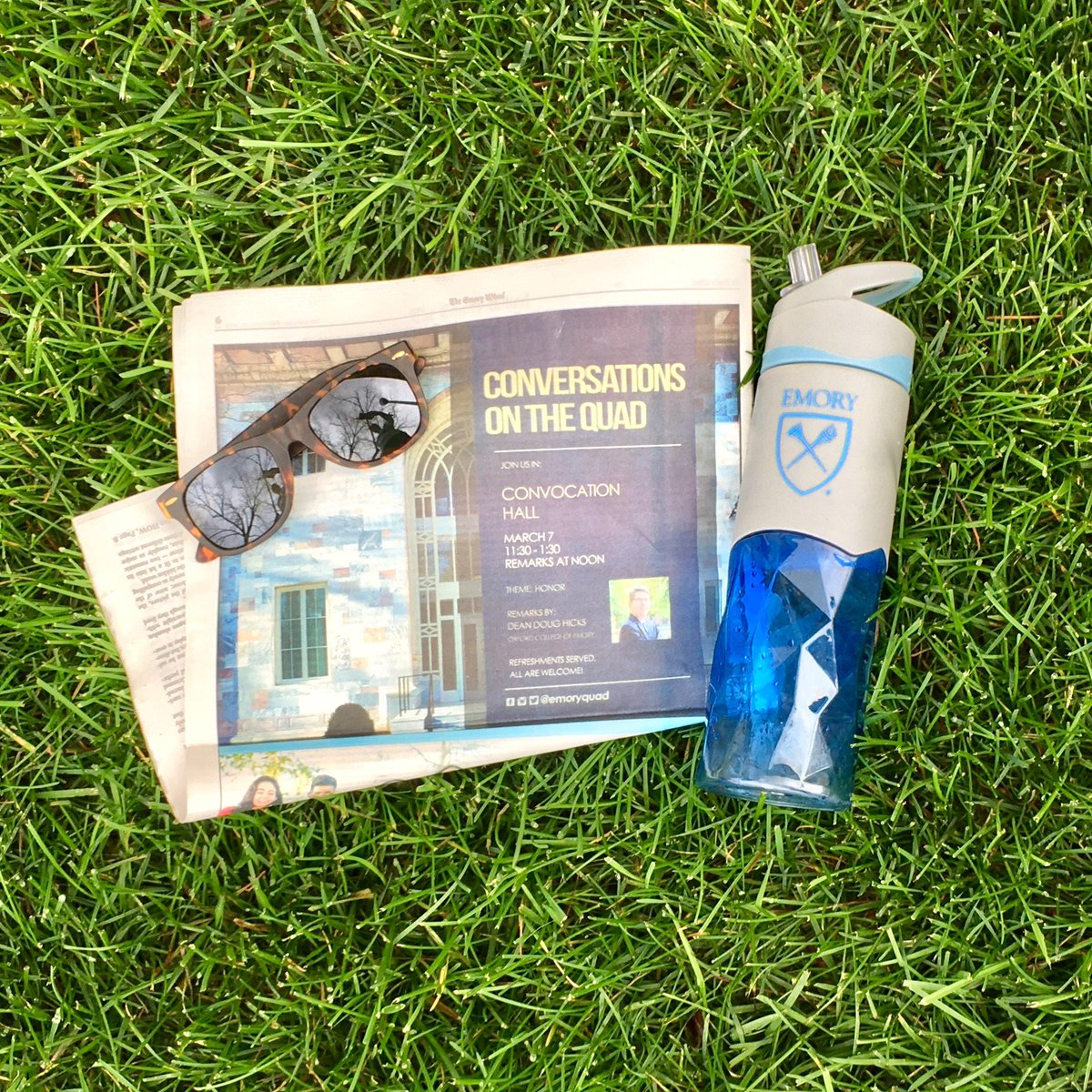 EmoryQuad's tweet photo. What elements are needed for a great Conversations on the Quad? Food, fellowship, friends, fun, and YOU! Join us any time on March 7 from 11:30 - 1:30 in Convocation Hall. Oxford College Dean Doug Hicks will give the keynote on “honor” at noon. Open to faculty, staff, &amp; students. https://t.co/zbSJFNOQp6