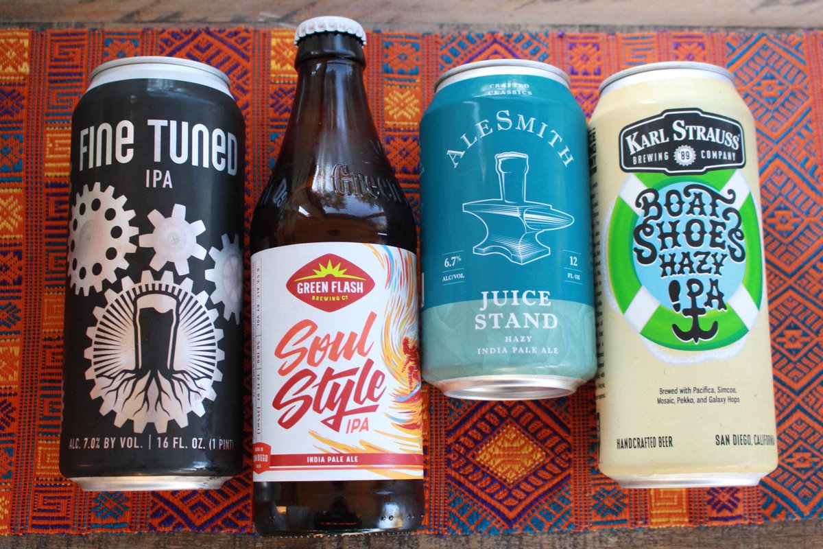 SDTopBrewers's tweet image. It&apos;s 4-Pack Friday! Sound bytes on 4 of SD&apos;s newest: This week from @AleSmithBrewing @BurgeonBeer @GreenFlashBeer &amp;amp; @KarlStraussBeer Juice Stand: hints of blueberry;Boat Shoes:big citrus&amp;amp;floral aromas;Fine Tuned: hazy rich mouthfeel; Soul Style:clean, crisp, touch o bitter finish