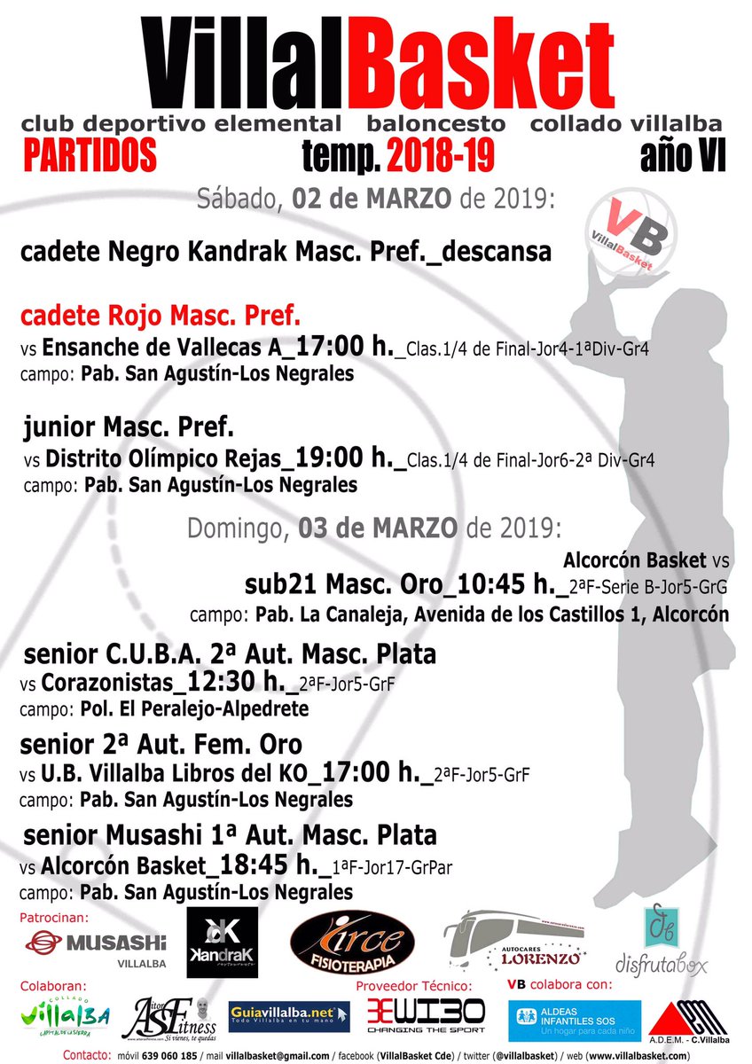 villalbasket's tweet photo. Vamos con los partidos del fin de semana: 2 y 3 de Marzo #seguimos #equipoy #aporello #VB https://t.co/aQRYigwksZ