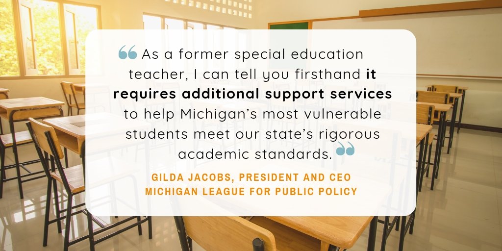 fundMIschools's tweet photo. Michigan's current school funding approach treats students enrolled in special education — and all students — as if they have identical needs, explained Gilda Jacobs, an SFRC member, in a recent @detroitnews letter. https://t.co/bi4vWDBBNN